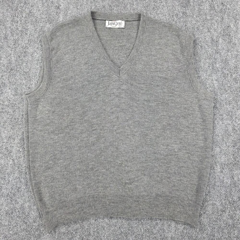 Vintage Jantzen Sweater Vest Mens Large Gray Knit Pullover USA Classic Retro